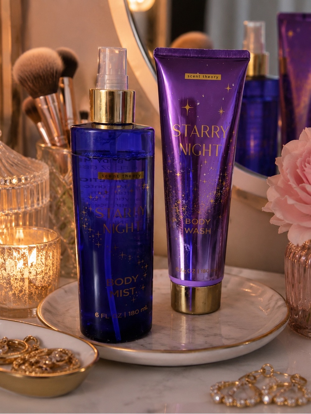 Scent Theory Starry Night Body Mist & Wash Set Purple Gold Bundle